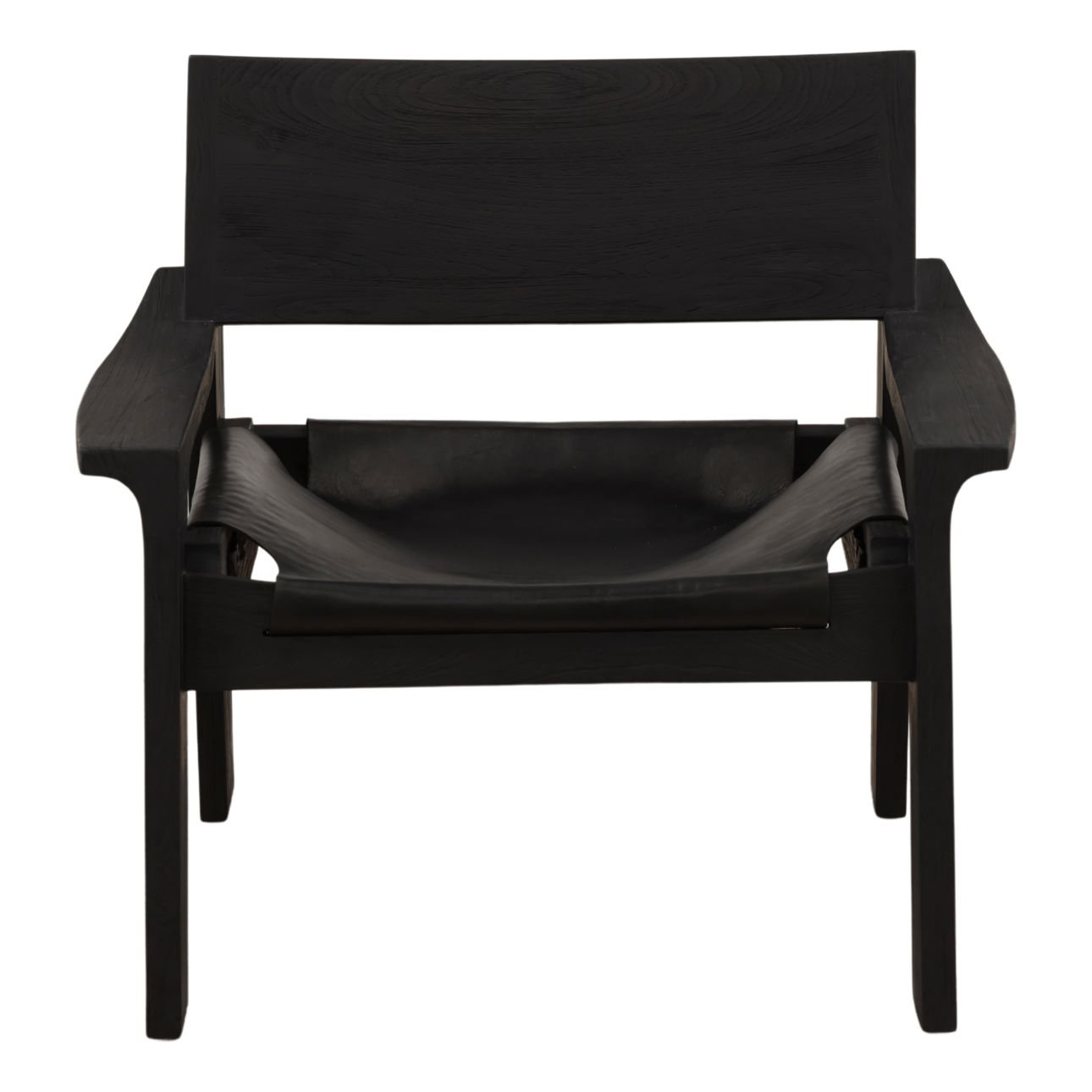 Black Leather and Teak Wood Chair 31 in Wide