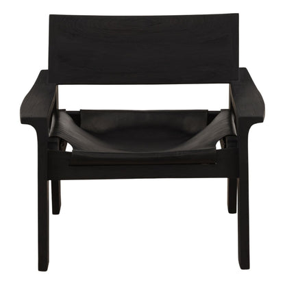 Black Leather and Teak Wood Chair 31 in Wide
