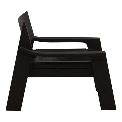 Black Leather and Teak Wood Chair 31 in Wide