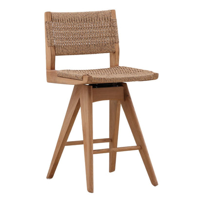 Artisan Teak Wood and Synthetic Rope Counter Stool