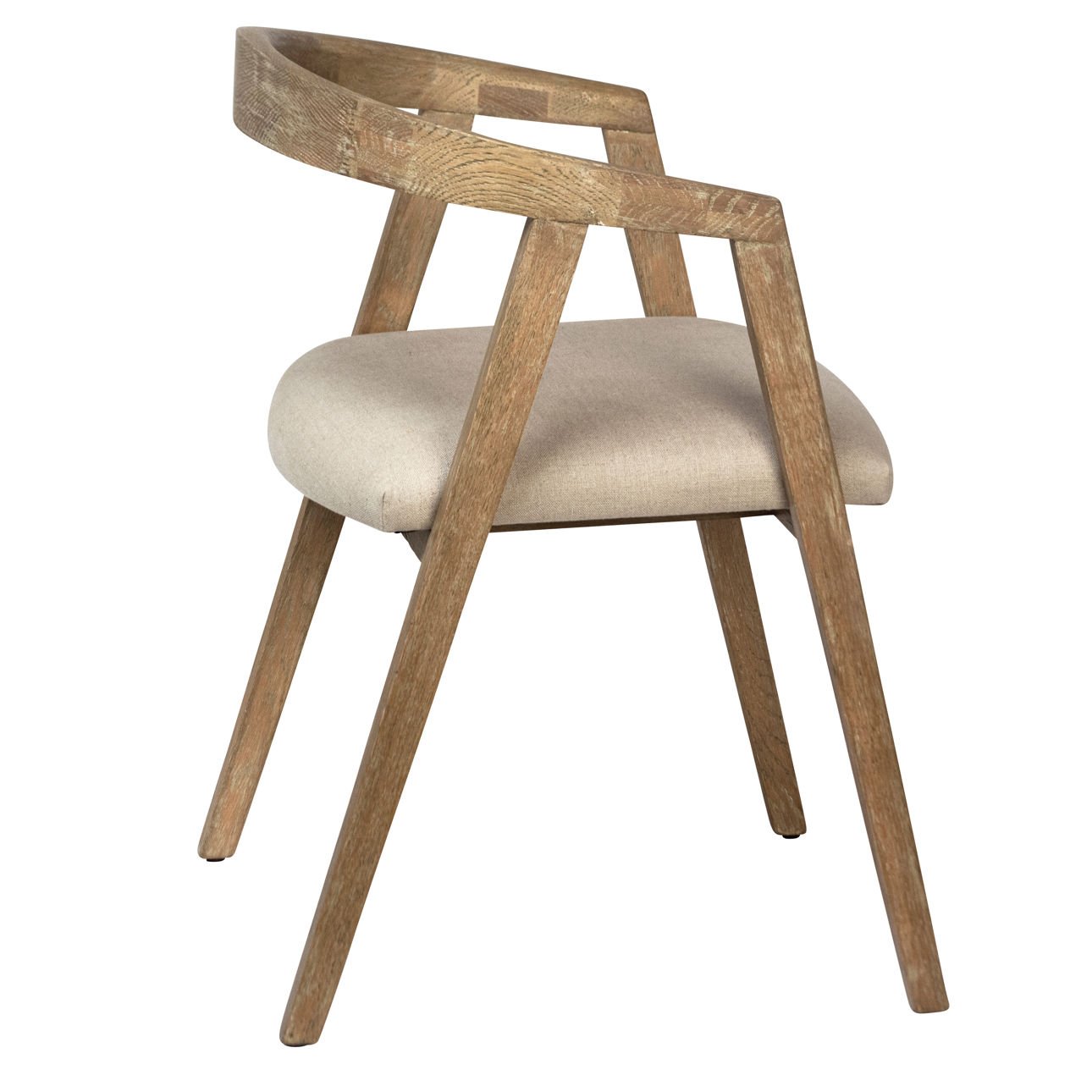 Antique Wood Sealed Finish and Beige Fabric Oak Wood Frame and Linen Upholstery Chair 22.5 in Wide