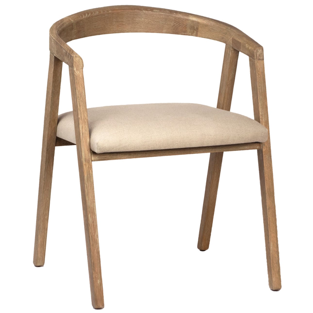 Antique Wood Sealed Finish and Beige Fabric Oak Wood Frame and Linen Upholstery Chair 22.5 in Wide
