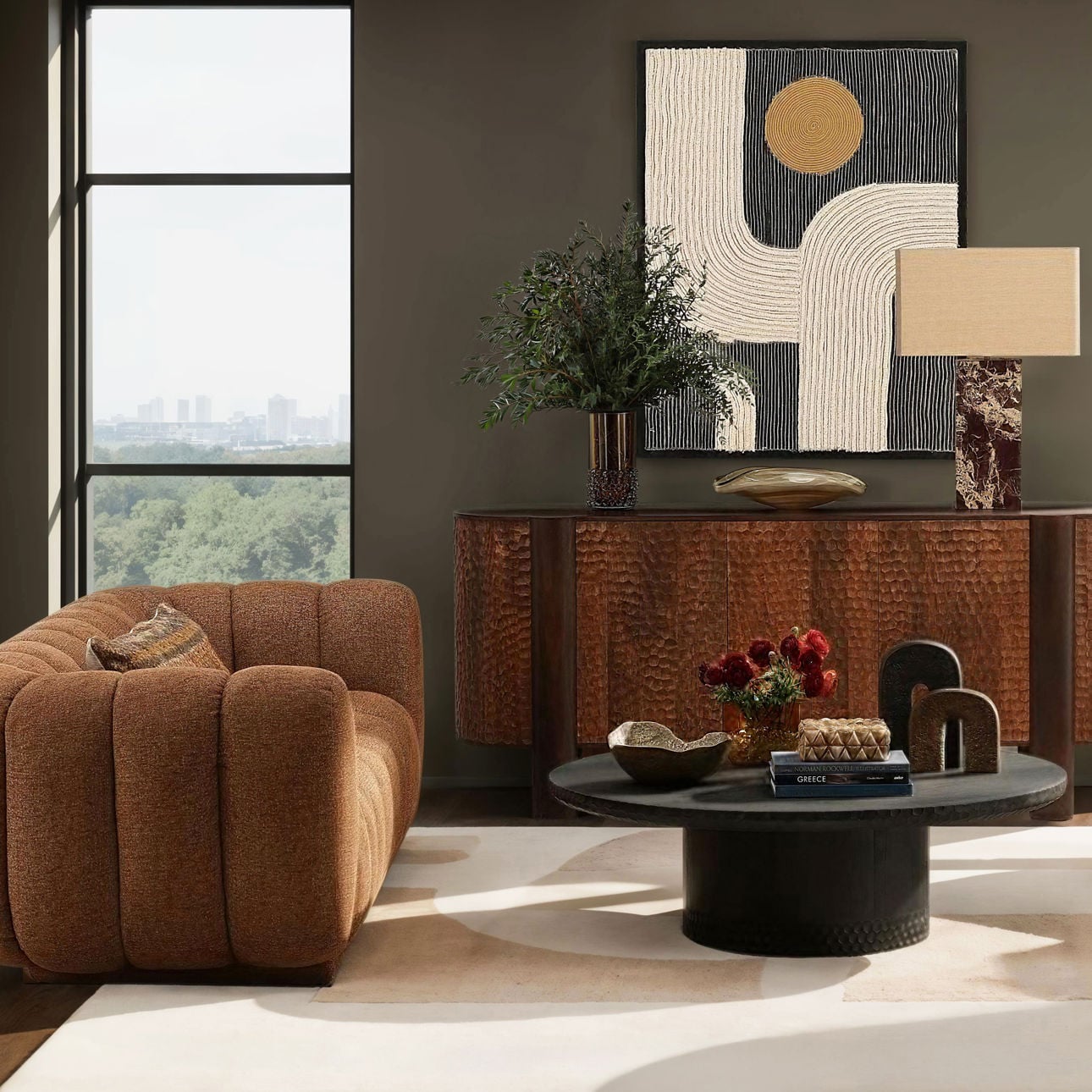 Eva Brown Chenille Fabric Sofa 94.5 in Wide