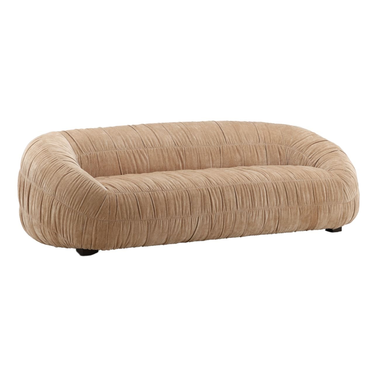 Sand Ruched Velvet Fabric Sofa 101 in Wide