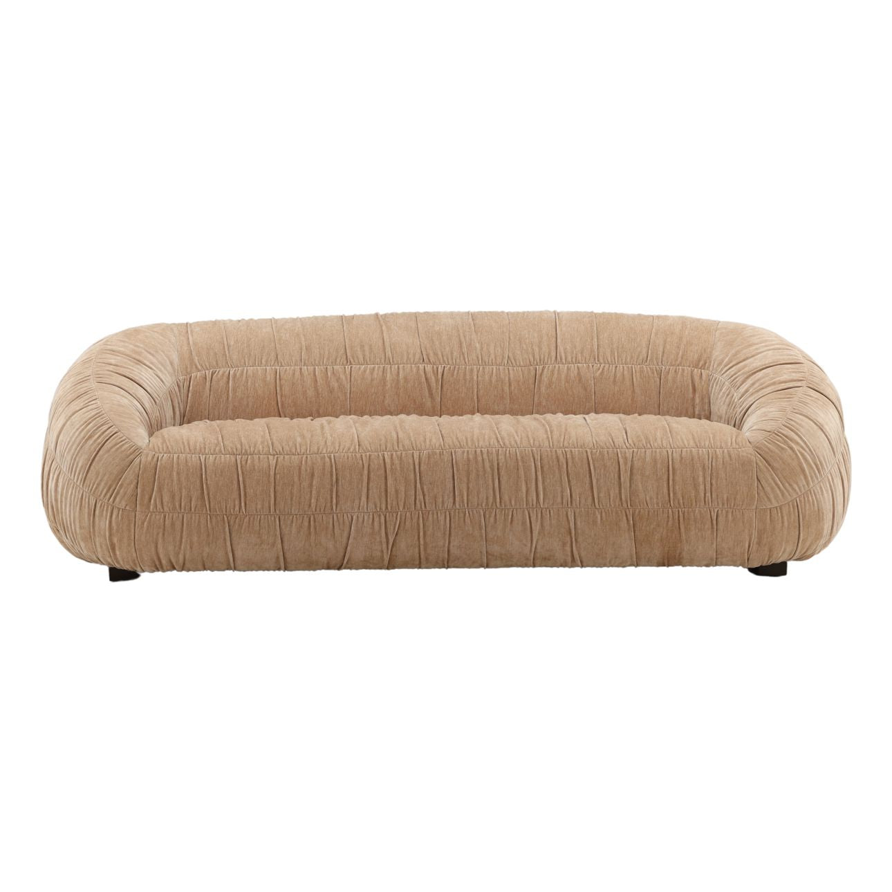 Sand Ruched Velvet Fabric Sofa 101 in Wide