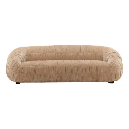 Sand Ruched Velvet Fabric Sofa 101 in Wide