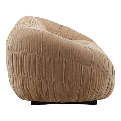 Sand Ruched Velvet Fabric Sofa 101 in Wide