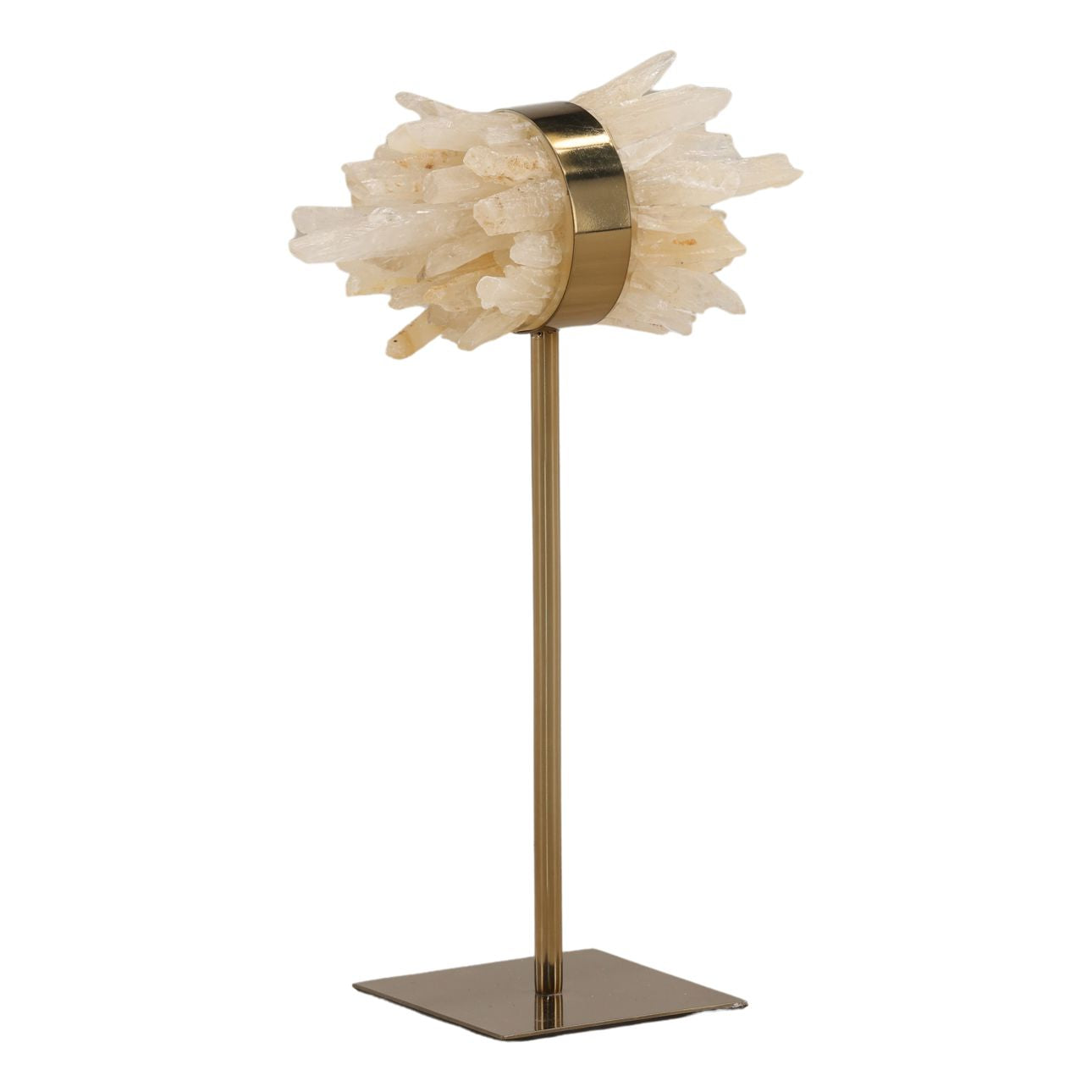 Natural and Antique Brass Quartz Stone and Iron Sculpture 5 in Wide