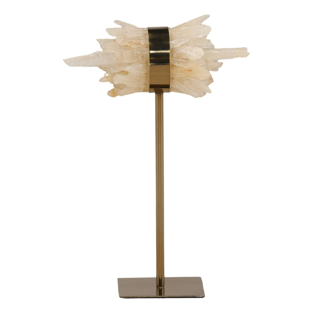 Natural and Antique Brass Quartz Stone and Iron Sculpture 5 in Wide