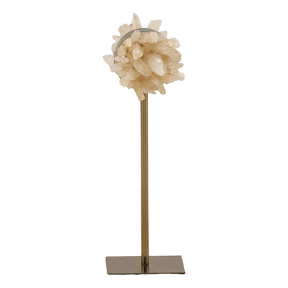 Natural and Antique Brass Quartz Stone and Iron Sculpture 5 in Wide