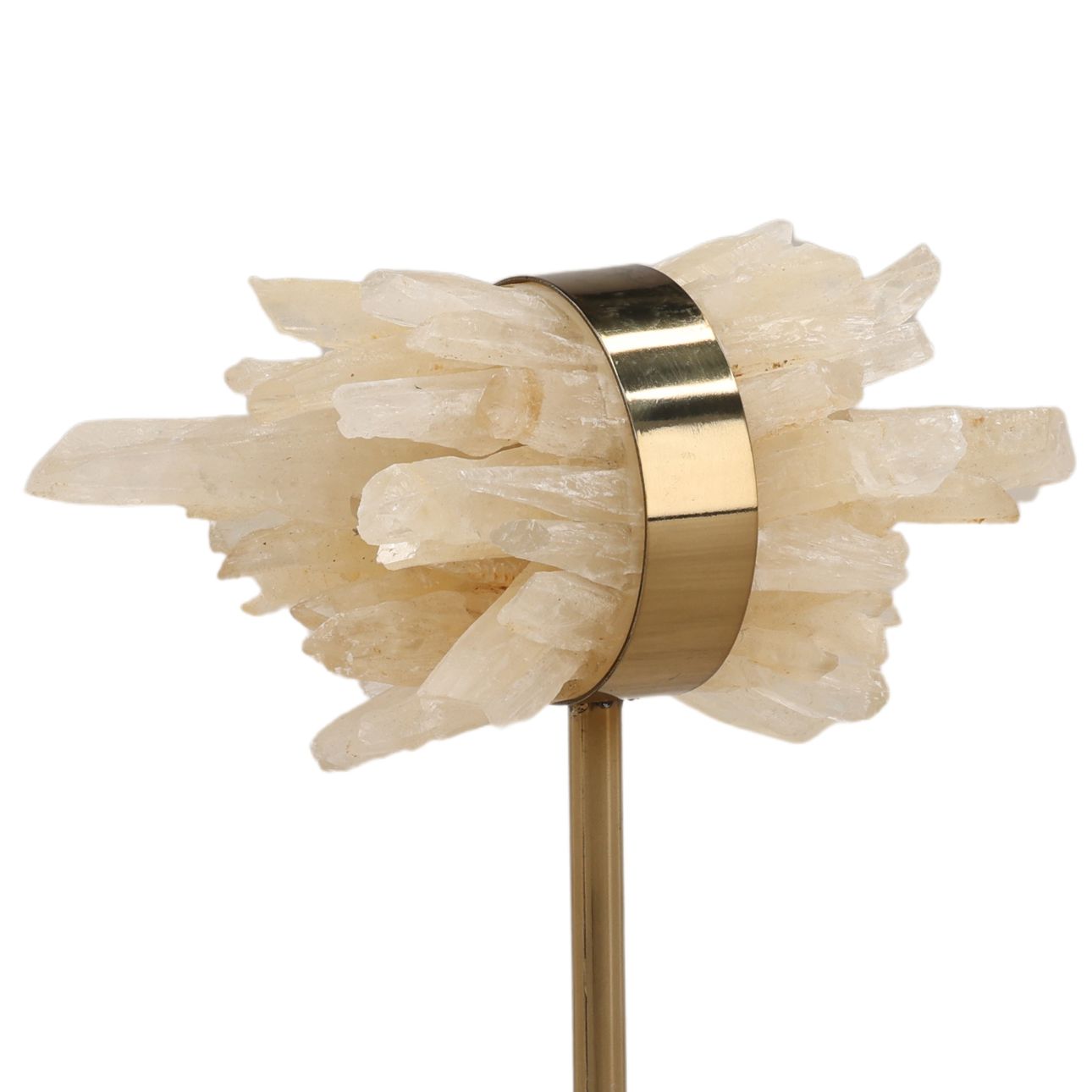 Natural and Antique Brass Quartz Stone and Iron Sculpture 5 in Wide