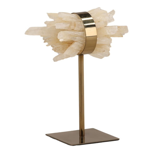 Natural and Antique Brass Quartz Stone and Iron Sculpture 5 in Wide