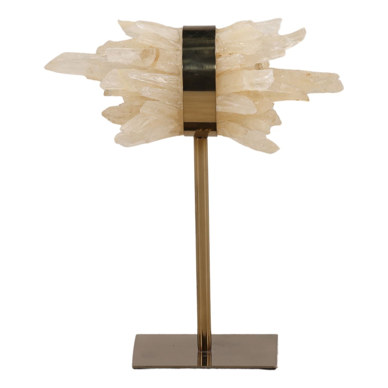 Natural and Antique Brass Quartz Stone and Iron Sculpture 5 in Wide
