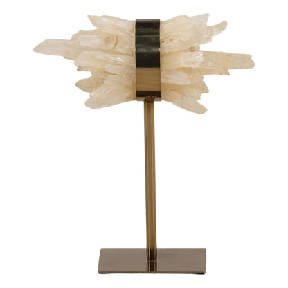 Natural and Antique Brass Quartz Stone and Iron Sculpture 5 in Wide