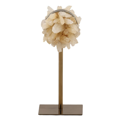 Natural and Antique Brass Quartz Stone and Iron Sculpture 5 in Wide