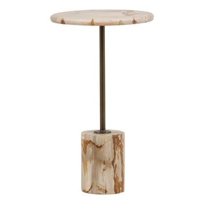 Light Natural and Antique Brass Petrified Wood and Iron Table 14 in Wide