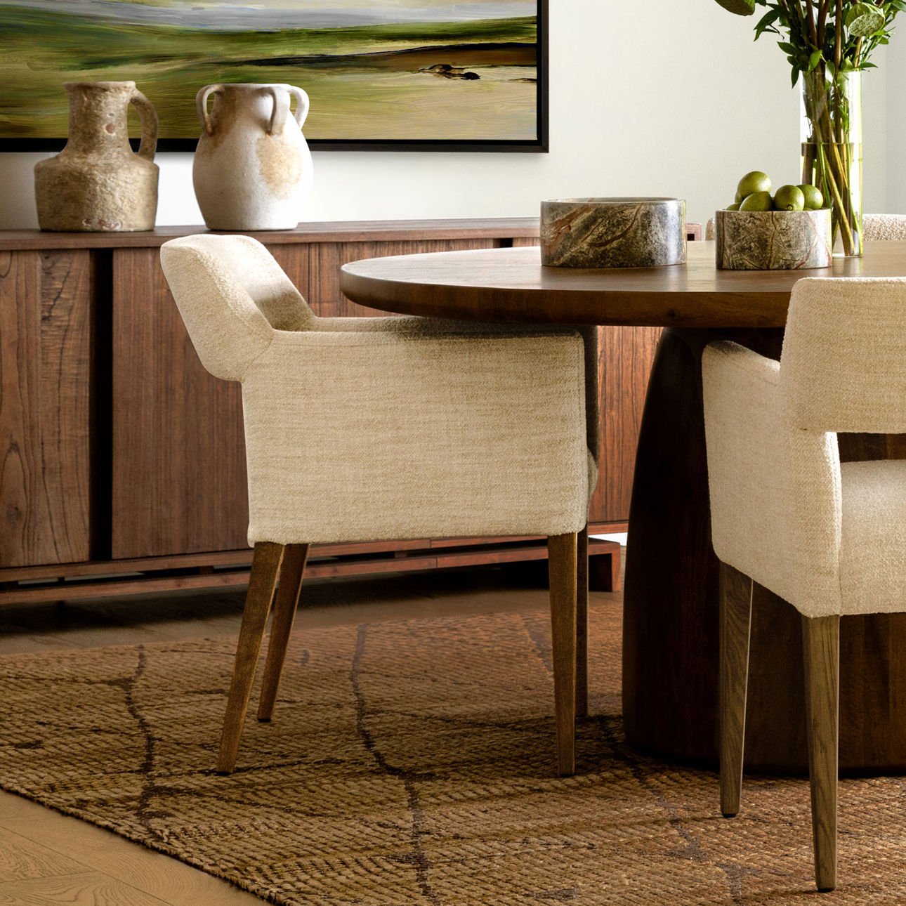 Cream and Dark Natural Polyester Blend Upholstery and Oak Wood Chair 24 in Wide