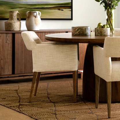 Cream and Dark Natural Polyester Blend Upholstery and Oak Wood Chair 24 in Wide