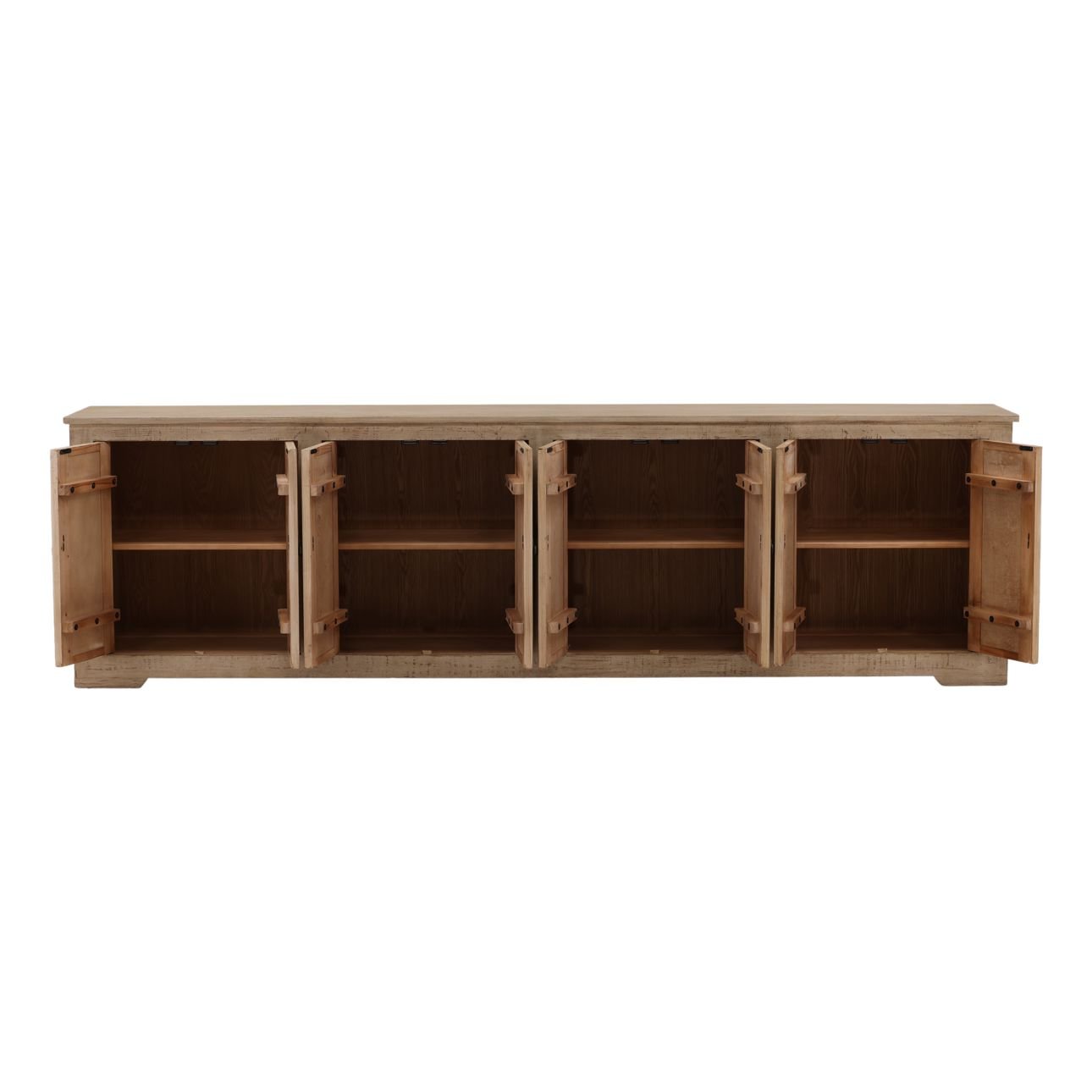Light Warm Wash Sealed Finish Reclaimed Pine Wood Sideboard 109.5 in Wide