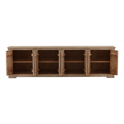 Light Warm Wash Sealed Finish Reclaimed Pine Wood Sideboard 109.5 in Wide
