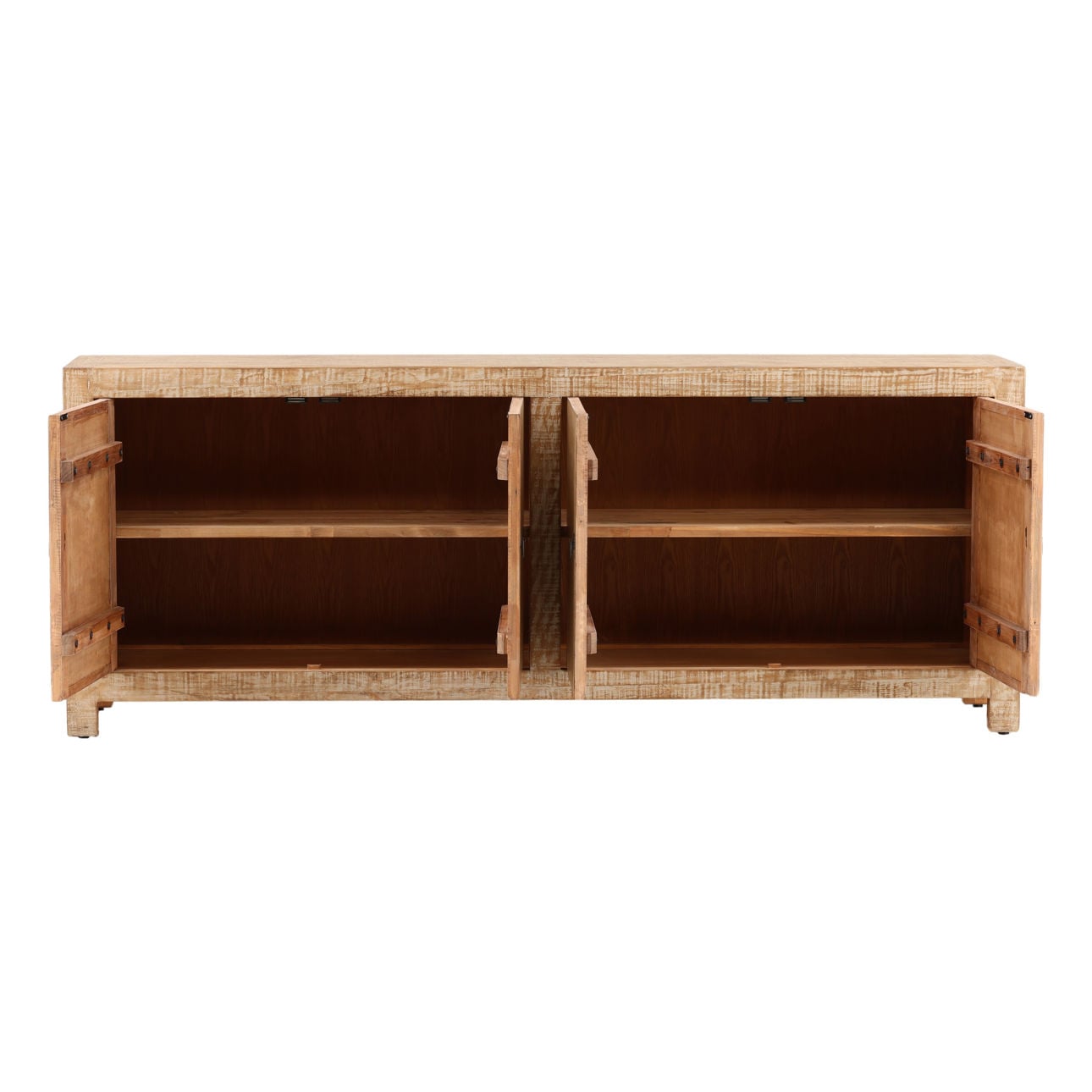 Natural with Water Base Sealed Finish Reclaimed Pine Wood Sideboard 87 in Wide