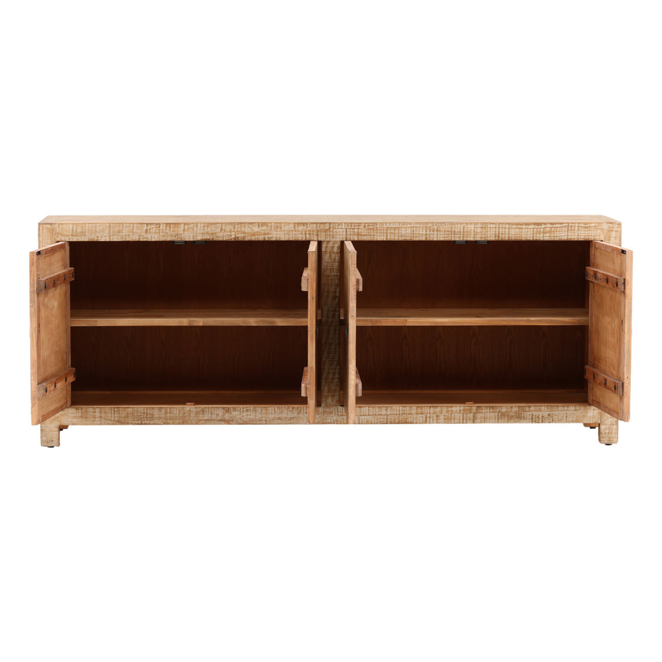 Natural with Water Base Sealed Finish Reclaimed Pine Wood Sideboard 87 in Wide