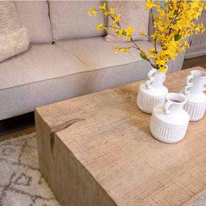 Light Warm Wash Sealed Finish Reclaimed Pine Wood Table 54 in Wide