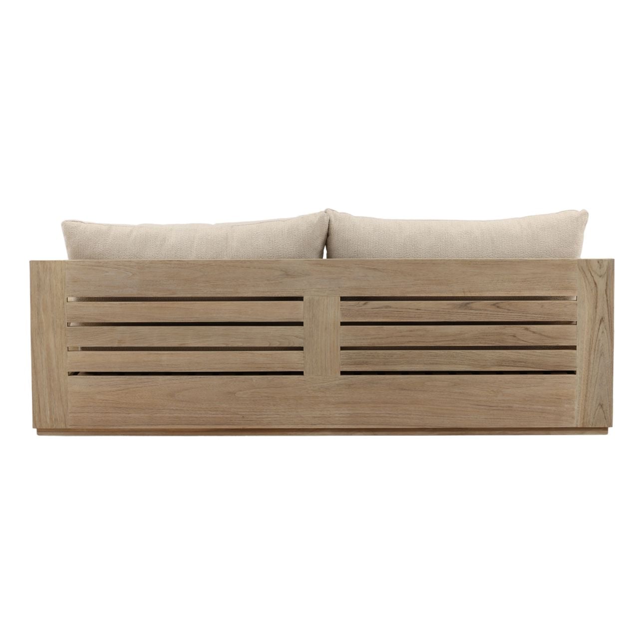 Sand and Grey Olefin Fabric and Teak Wood Sofa 87 in Wide