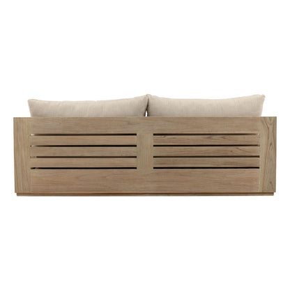 Sand and Grey Olefin Fabric and Teak Wood Sofa 87 in Wide