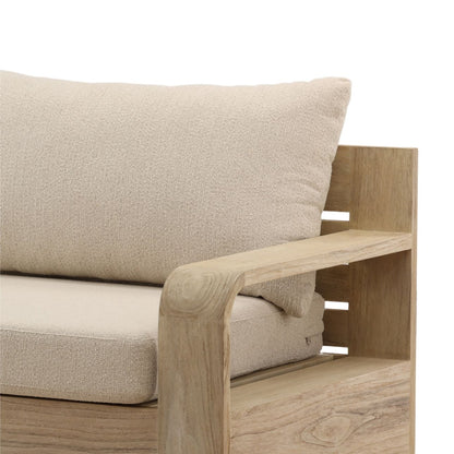 Sand and Grey Olefin Fabric and Teak Wood Sofa 87 in Wide