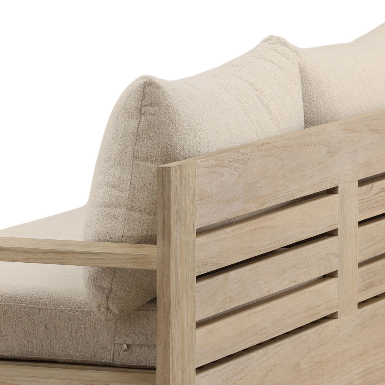 Sand and Grey Olefin Fabric and Teak Wood Sofa 87 in Wide