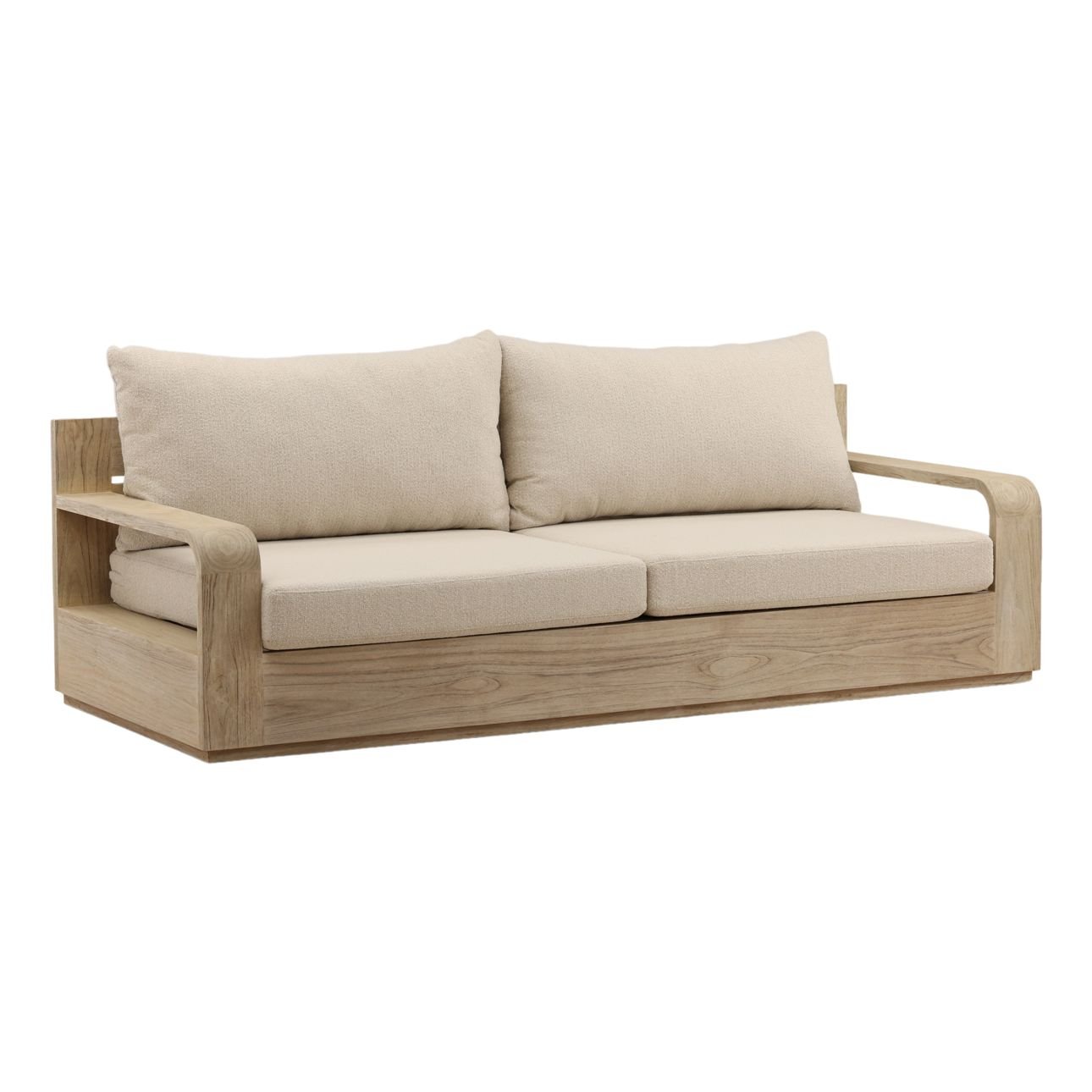 Sand and Grey Olefin Fabric and Teak Wood Sofa 87 in Wide