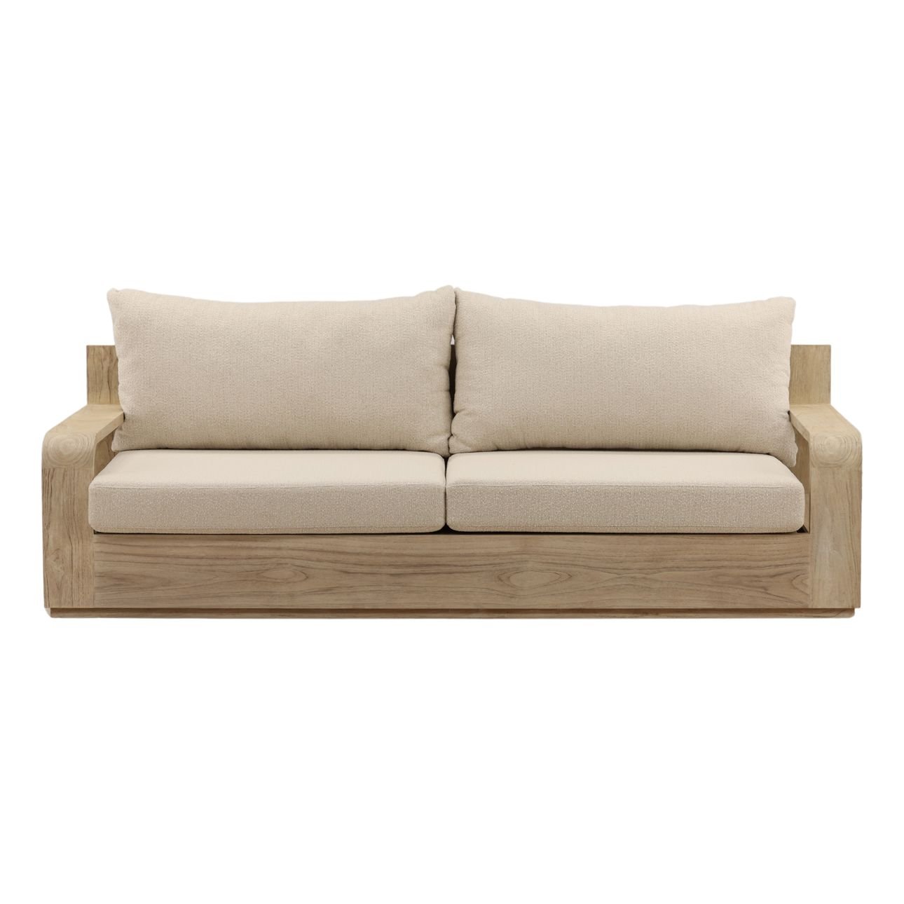 Sand and Grey Olefin Fabric and Teak Wood Sofa 87 in Wide