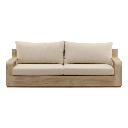 Sand and Grey Olefin Fabric and Teak Wood Sofa 87 in Wide