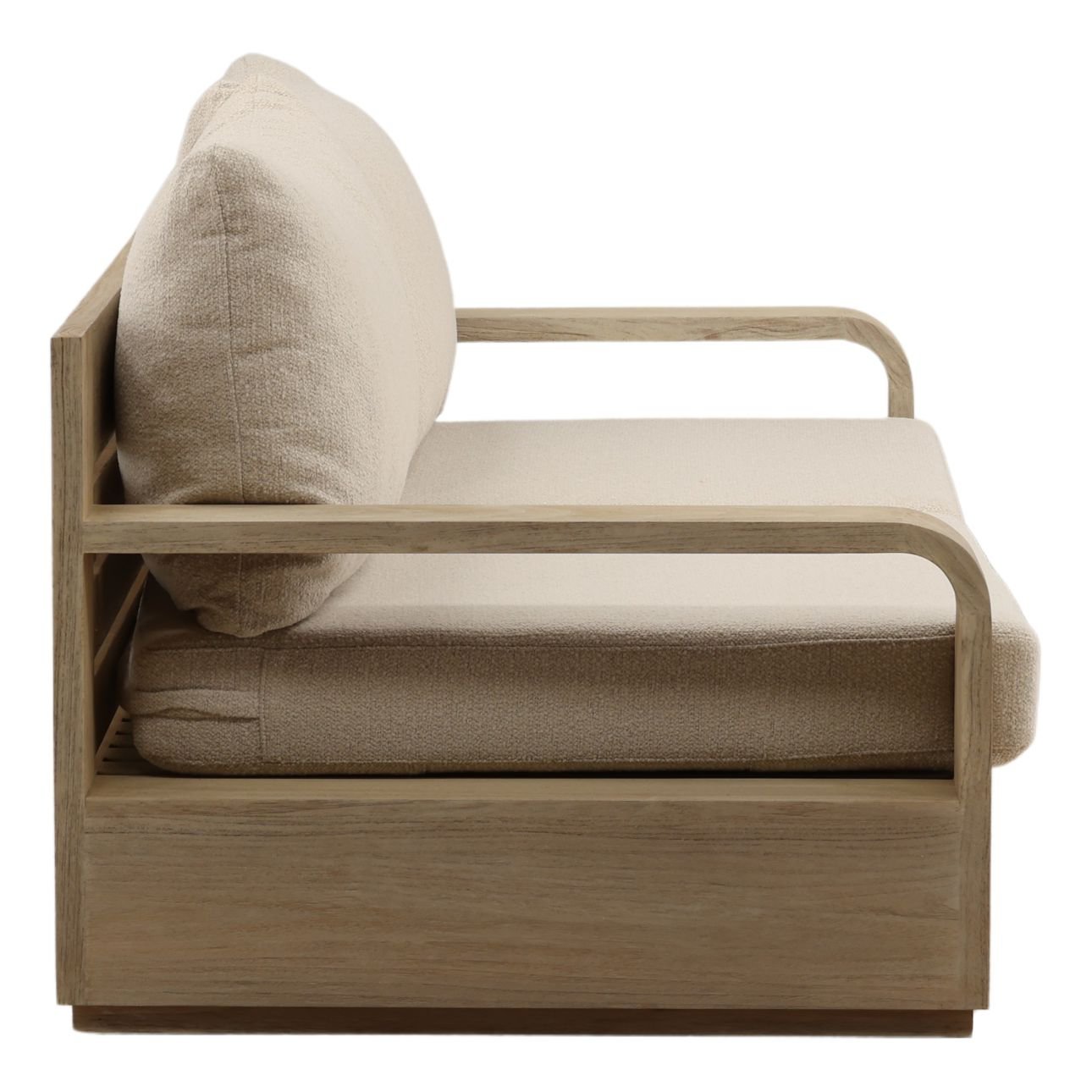 Sand and Grey Olefin Fabric and Teak Wood Sofa 87 in Wide