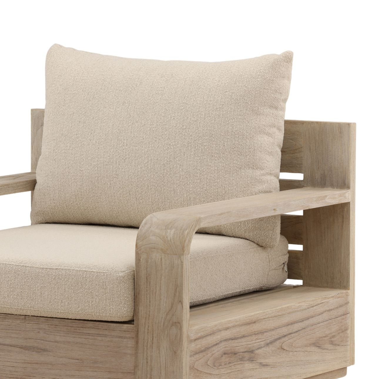 Sand and Grey Olefin Fabric and Teak Wood Sofa 39.5 in Wide