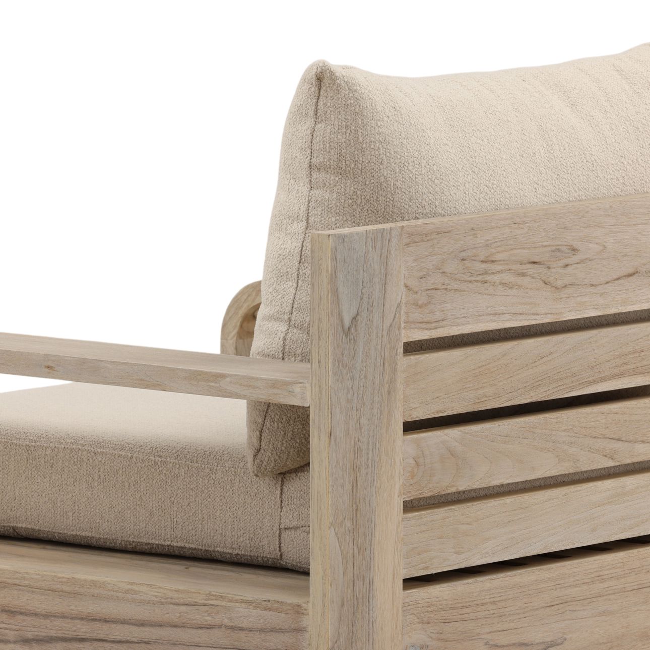 Sand and Grey Olefin Fabric and Teak Wood Sofa 39.5 in Wide