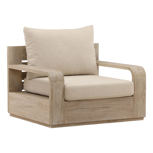 Sand and Grey Olefin Fabric and Teak Wood Sofa 39.5 in Wide