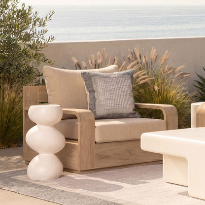 Refined Olefin Fabric and Teak Wood Sofa