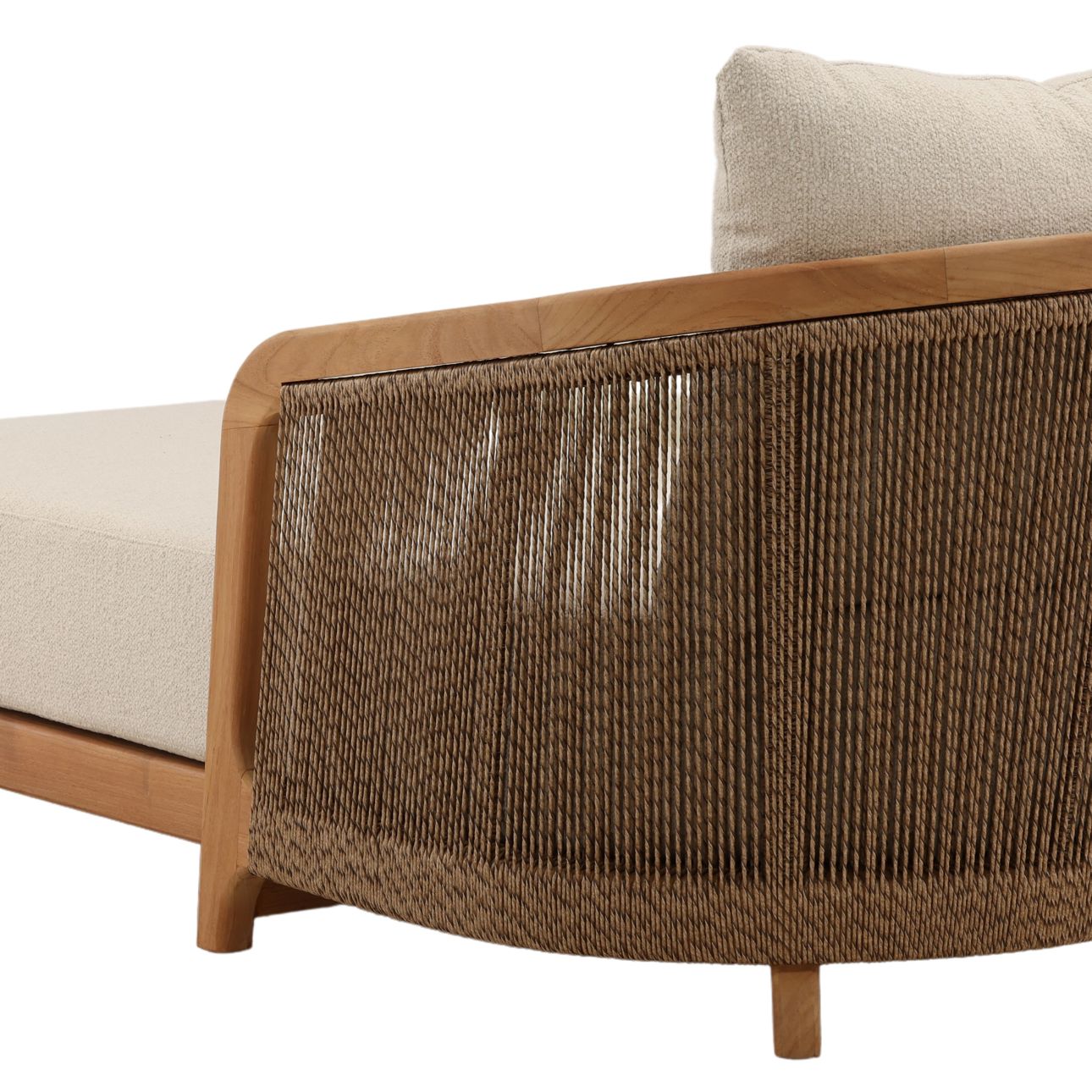 Sand and Natural Olefin Fabric and Teak Wood Chaise 31 in Wide