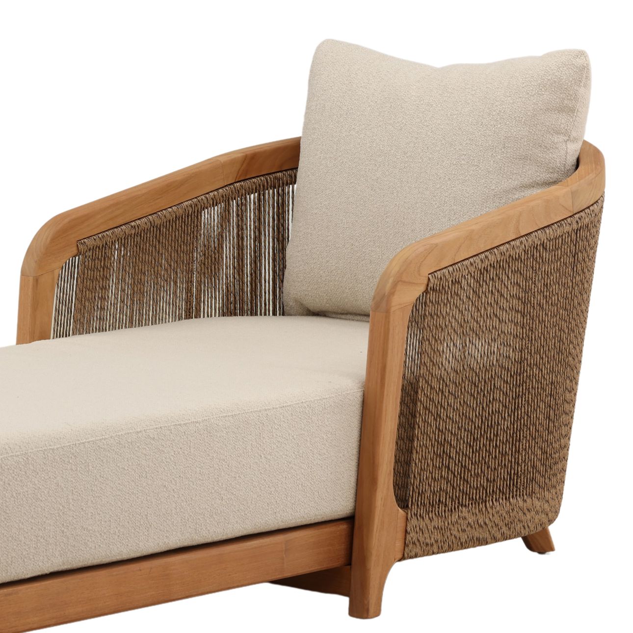 Sand and Natural Olefin Fabric and Teak Wood Chaise 31 in Wide