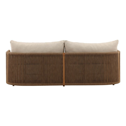 Sand and Natural Olefin Fabric and Teak Wood Sofa 86.5 in Wide