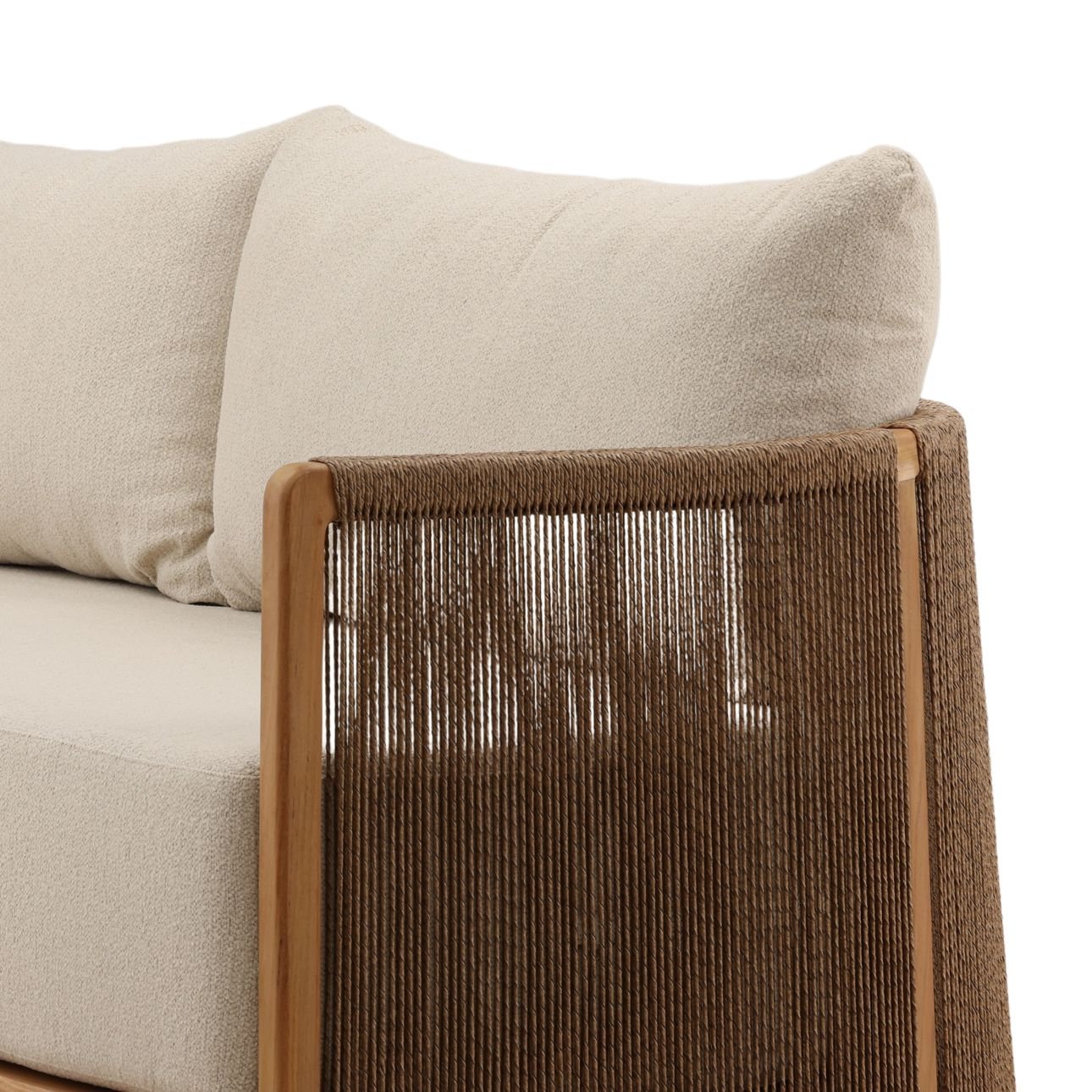 Sand and Natural Olefin Fabric and Teak Wood Sofa 86.5 in Wide