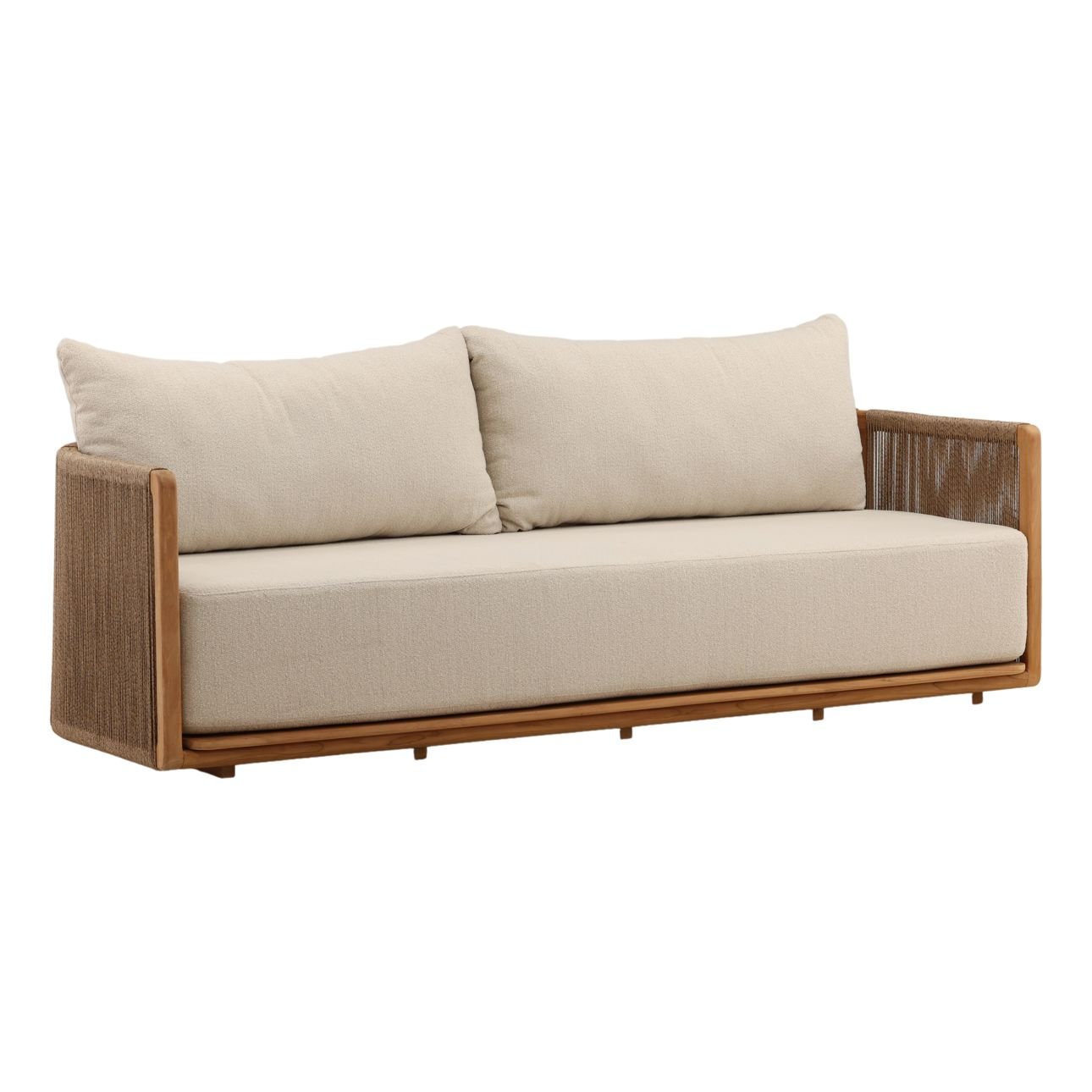 Sand and Natural Olefin Fabric and Teak Wood Sofa 86.5 in Wide
