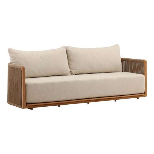 Sand and Natural Olefin Fabric and Teak Wood Sofa 86.5 in Wide