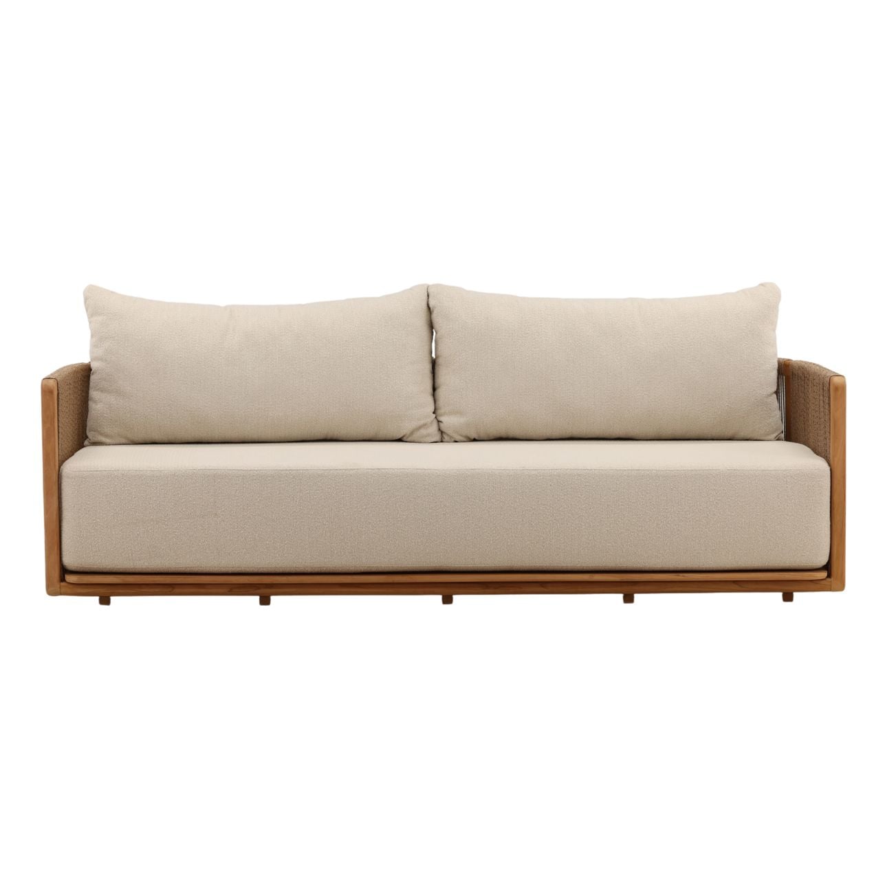 Sand and Natural Olefin Fabric and Teak Wood Sofa 86.5 in Wide