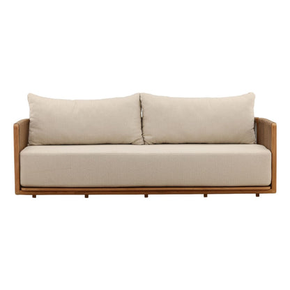 Sand and Natural Olefin Fabric and Teak Wood Sofa 86.5 in Wide