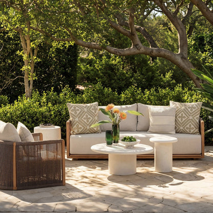 Sand and Natural Olefin Fabric and Teak Wood Sofa 86.5 in Wide