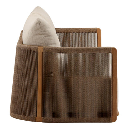 Sand and Natural Olefin Fabric and Teak Wood Sofa 86.5 in Wide