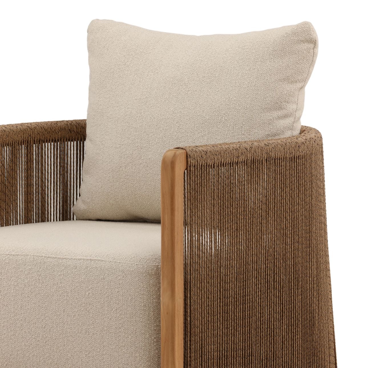 Sand and Natural Olefin Fabric and Teak Wood Sofa 31.5 in Wide
